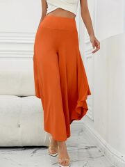 Kadın Yüksek Belli Geniş Paçalı Yanlardan Açık Sandy Pantolon