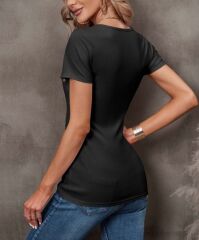 Kadın Kısa Kollu Fermuarlı Cep Detay Kaşkorse Bluz