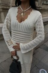 Ajur Detaylı İspanyol Kol Elbise 2840