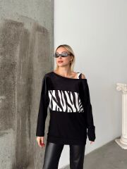 Kadın Kadife Kumaş Zebra Desenli Omuz Detay Uzun Kollu Bluz