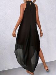 Kadın Omuzlardan Açık Daire Yakalı Astarlı şifon Elbise