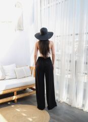 Keten Önü Çapraz Parçali Lasti̇kli̇ Ve Bağcikli Geni̇ş Paça Pantolon