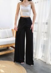 Keten Önü Çapraz Parçali Lasti̇kli̇ Ve Bağcikli Geni̇ş Paça Pantolon