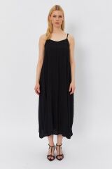 Askılı Uzun Çan Elbise - Siyah