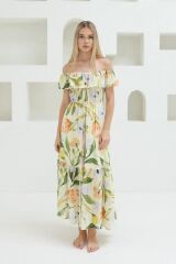 Madonna Yaka Elbise - Yeşil - Ekru