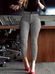 Kadın Yüksek Bel Desenli Dalgıç Pantolon