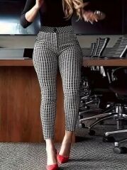 Kadın Yüksek Bel Desenli Dalgıç Pantolon