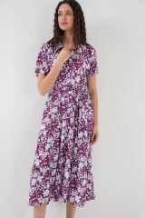 2191 Kısa Kol Desenli Elbise - Mor