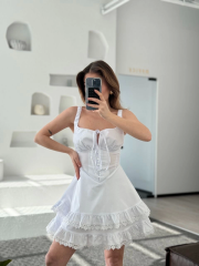 Mini Askılı Elbise - Beyaz