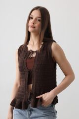 Önü Bağlamalı Yelek - Kahve