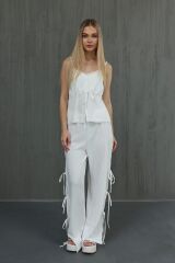 Fiyonklu Bluz Takım - Beyaz