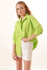 3900 Oversize Uzun Basic Gömlek - G.Yeşil