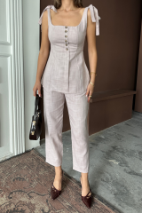 ŞANTUK KETEN YELEK GÖRÜNÜMLÜASKILI BLUZ - PANTOLON TK - Lila