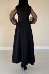 Siyah Kolları Organze Kuplu Elbise