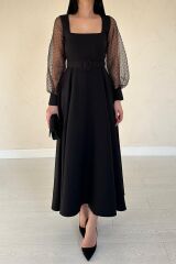 Siyah Kolları Organze Kuplu Elbise