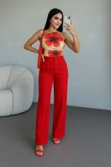 Kadın Yüksek Bel Plise Detay Bol Paça Pantolon