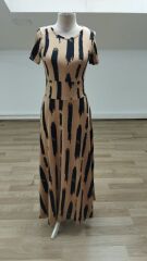 Kadın Kısa Kollu Bisiklet Yaka Puantiyeli Maksi örme Krep Elbise