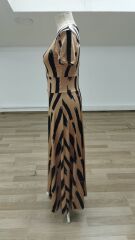 Kadın Kısa Kollu Bisiklet Yaka Puantiyeli Maksi örme Krep Elbise