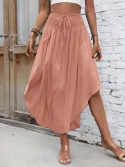 Kadın Yüksek Bel Belden Bağlamalı Asimetrik Kesim Detaylı Sandy Etek