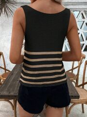 Kadın Sıfır Kol Yuvarlak Yaka şerit Detay Triko Bluz