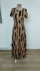 Kadın Kısa Kollu Bisiklet Yaka Puantiyeli Maksi örme Krep Elbise