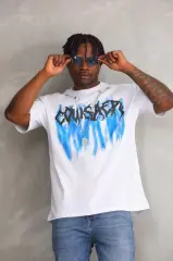 Unisex Oversize Kolye Dahil T-Shirt - Beyaz