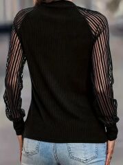 Kadın Uzun Kollu Tül Detaylı Bisiklet Yakalı Kaşkorse Bluz