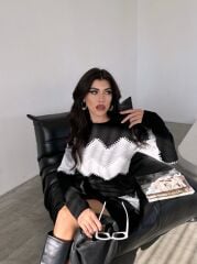 Kadın Uzun Kollu Zigzag Desen Triko Elbise