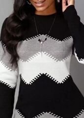 Kadın Uzun Kollu Zigzag Desen Triko Elbise