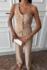 Tek Omuz Büstiyer Plazzo Pantolon Viscon Takım 10159