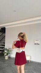 Kadın Atlas Kumaş Iç Astarlı Gizli Fermuarlı Inci Düğme Detaylı Mini Elbise