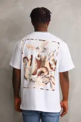 Unisex Baskılı Oversize T-Shirt - Beyaz