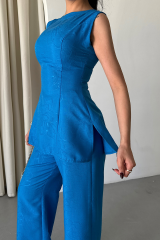 JAKAR KETEN KOLSUZ BLUZ-PANTOLON TK - Mavi