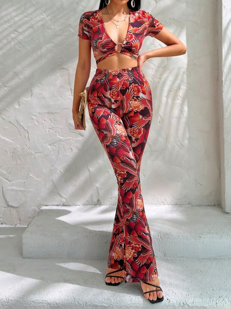 Kadın Kısa Kollu Desenli Takım