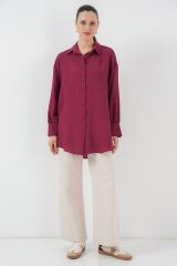 Çizgili Uzun Gömlek Tunik 5963 - Bordo