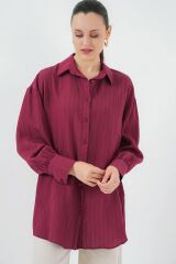 Çizgili Uzun Gömlek Tunik 5963 - Bordo
