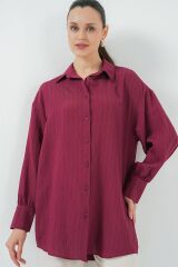 Çizgili Uzun Gömlek Tunik 5963 - Bordo