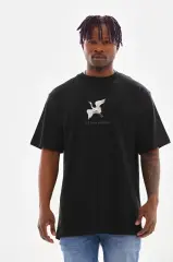 Unisex Baskılı Oversize T-Shirt - Siyah