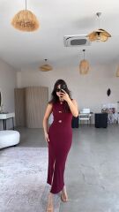 Kadın Bisiklet Yaka Broş Detay Yırtmaçlı Maxi Boy Ottoman Elbise