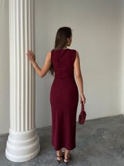 Kadın Bisiklet Yaka Broş Detay Yırtmaçlı Maxi Boy Ottoman Elbise