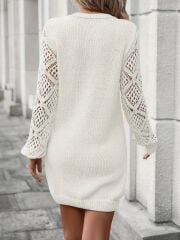 Kadın Uzun Kollu V Yakalı Mini Triko Elbise