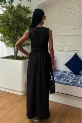 Etek Yırtmaçlı Yelekli Keten Takım 10131