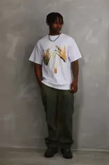 Unisex Baskılı Oversize T-Shirt - Beyaz