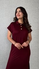 Kadın Kısa Kollu Yakalı Yandan Yırtmaçlı Viskon Iki Iplik Elbise