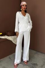 Kruvaze Model Klasik Pantolonlu Çupra Keten Takım 10191
