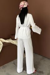 Kruvaze Model Klasik Pantolonlu Çupra Keten Takım 10191