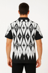 Erkek İki İplik Kumaş Dijital Baskılı Gömlek - Siyah