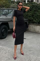 Beli Büzgülü Midi Elbise 2853