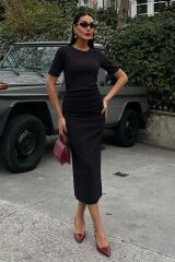 Beli Büzgülü Midi Elbise 2853