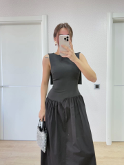 Arkası Kanatlı Uzun Elbise- Siyah